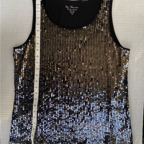 By Chicos Black Silver Ombré Sequin Front Tank Top Size 2 - Picture 6 of 7